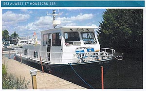 1973 Alwest 37 foot housecruiser houseboat for sale in the Trenton area east of Toronto, Ontario, Canada.
