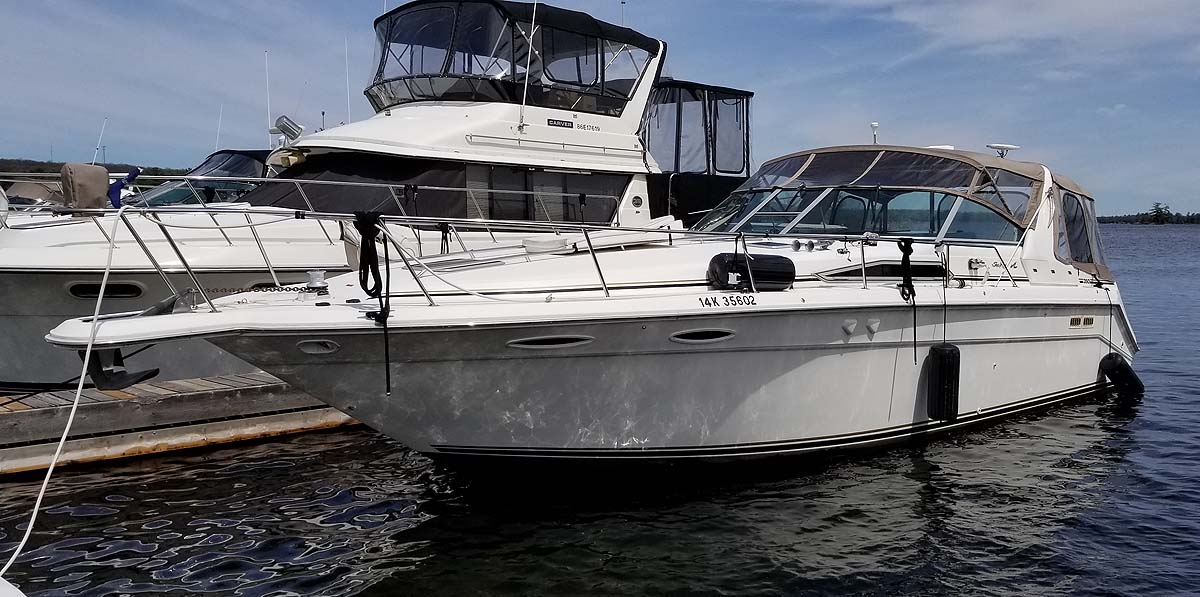 1991 Sea Ray 350 Sundancer for sale in the Lakefield area northeast of Toronto, Ontario, Canada similar to the 1990, 1992, 1993 and 1994 models.
